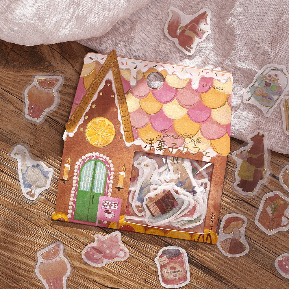 BGM Imaginary Shopping Street confectionery café flake stickers styled around the package