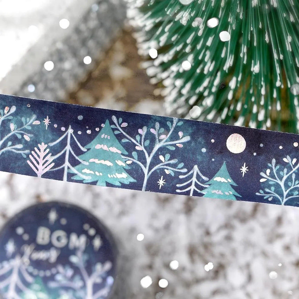 BGM 2026 Christmas Limited Edition – Moonlit Forest Foil-Stamped Washi Tape
