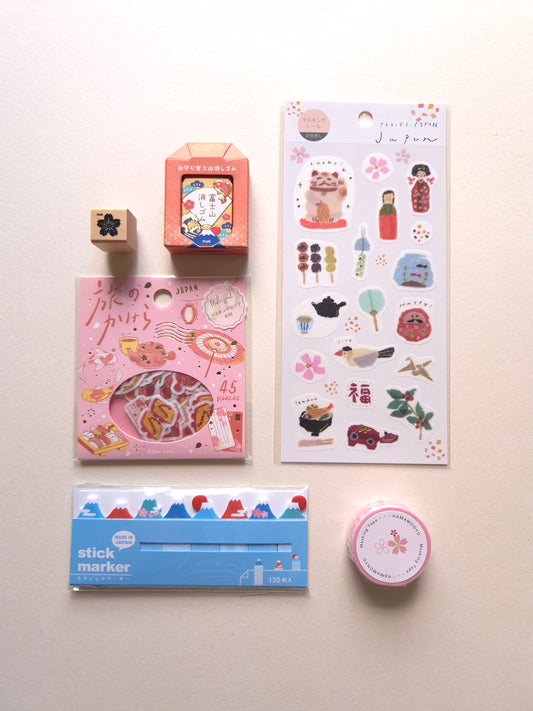 Postcards from Japan Sakura Edition gift set with six curated Japanese stationery items