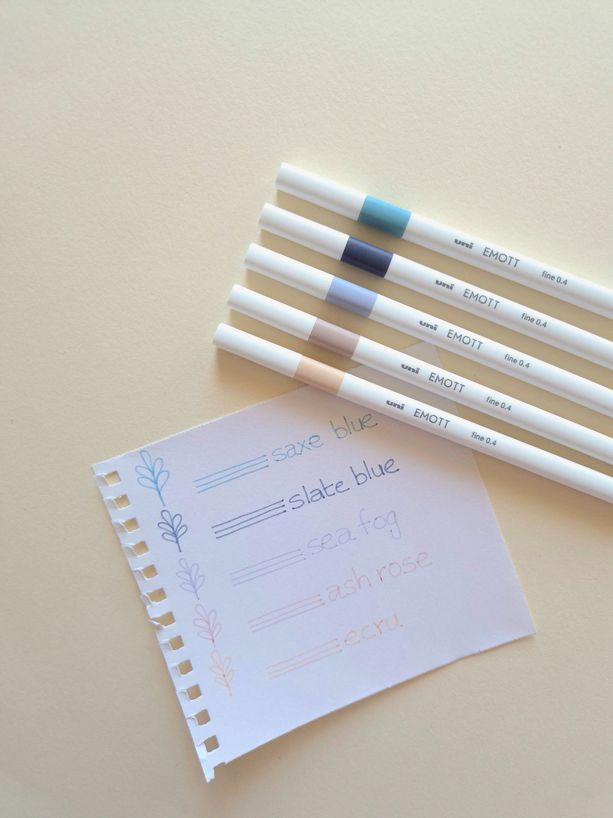 Uni EMOTT Fine Liner five-colour set detail view