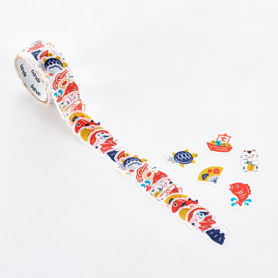 Bande Auspicious Pattern masking roll stickers unrolled with individual peel-off Japanese lucky motifs