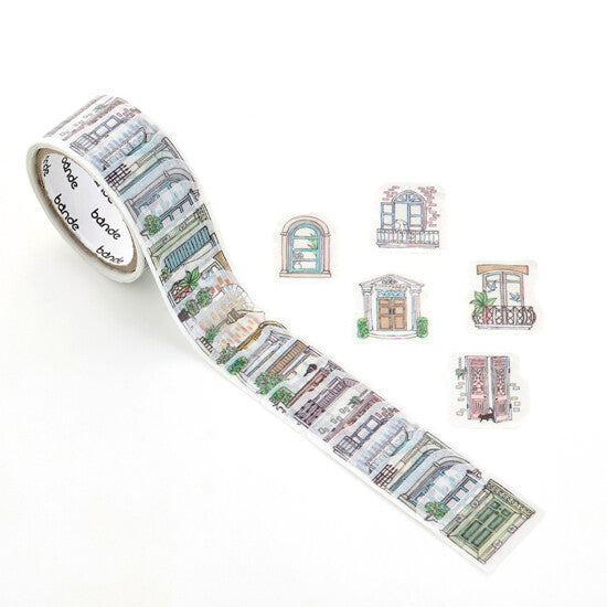 Bande European Windows & Doors masking roll stickers unrolled to show illustrated windows and doors