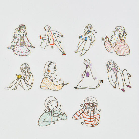 Bande Kalo A Laid-Back Girl Every Day roll stickers showing 10 relaxed girl illustration designs