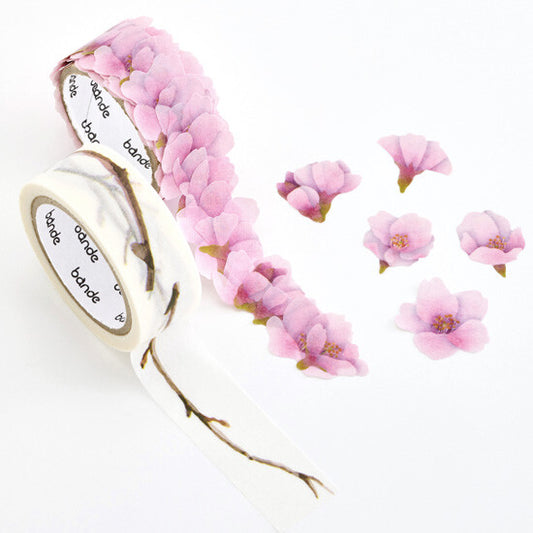 Bande Kawazu Cherry Blossom roll sticker and masking tape set with deep pink sakura blossoms and coordinating branch tape