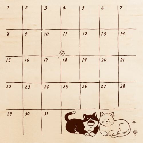 Beverly Hanko Rubber Stamp Cat Monthly Calendar with undated grid and two cats