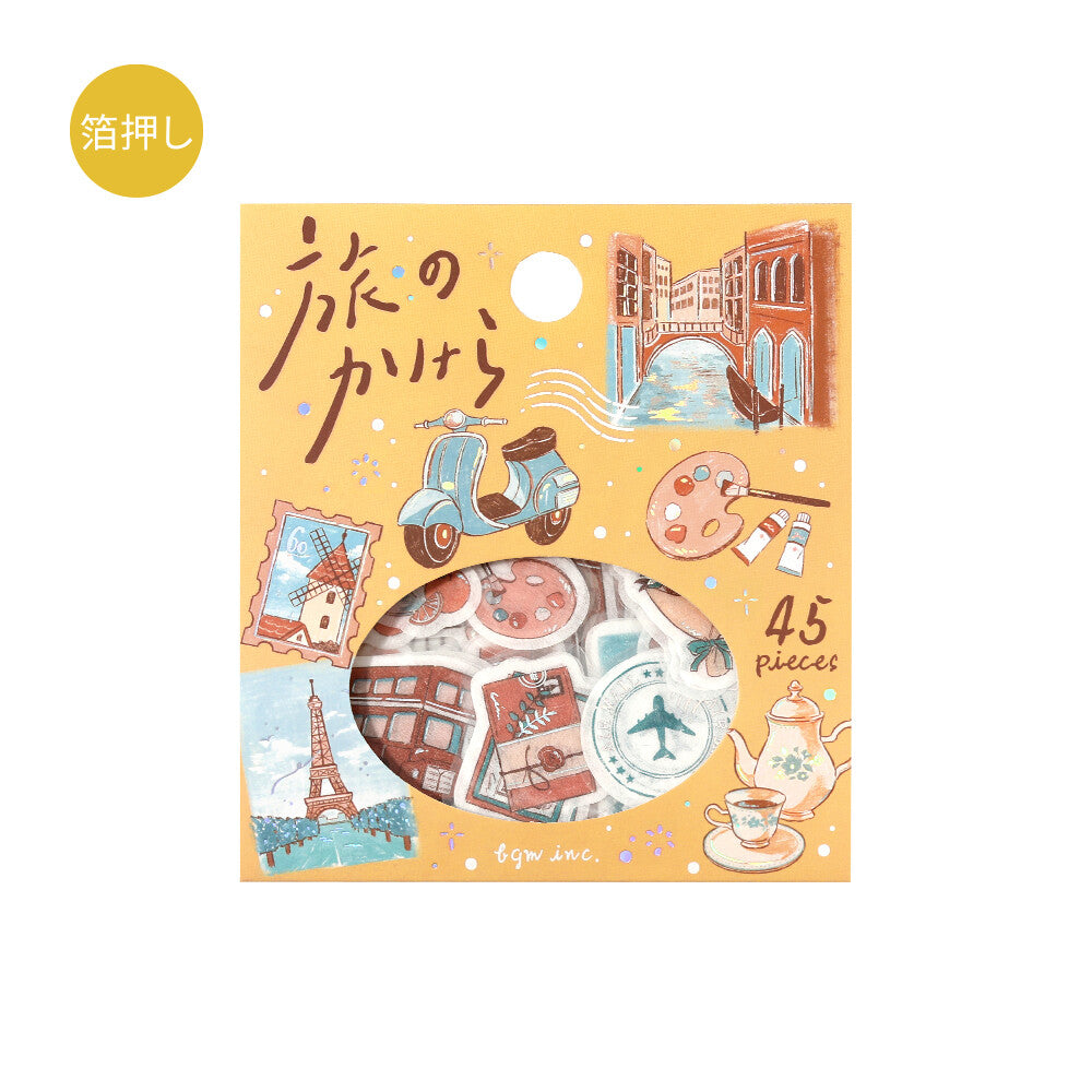 BGM Fragments of a Journey To the World foil-stamped flake stickers in orange package with European travel motifs
