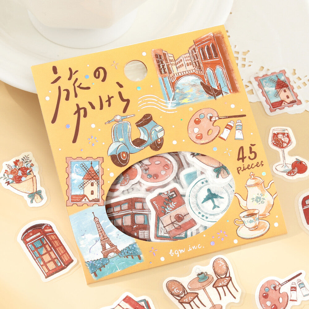 BGM Fragments of a Journey To the World sticker package styled with colourful travel-themed flake stickers