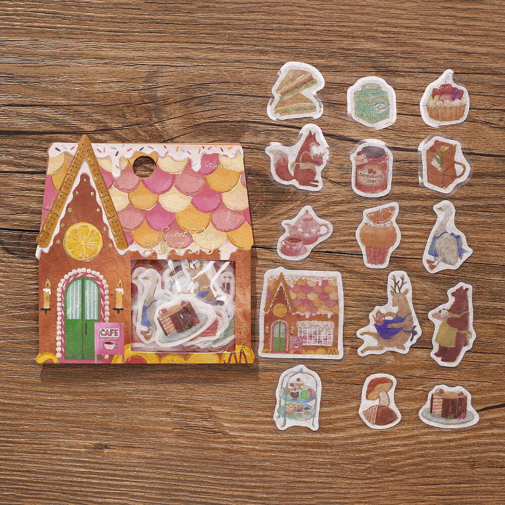 BGM Imaginary Shopping Street confectionery café flake stickers showing the 15 illustrated designs