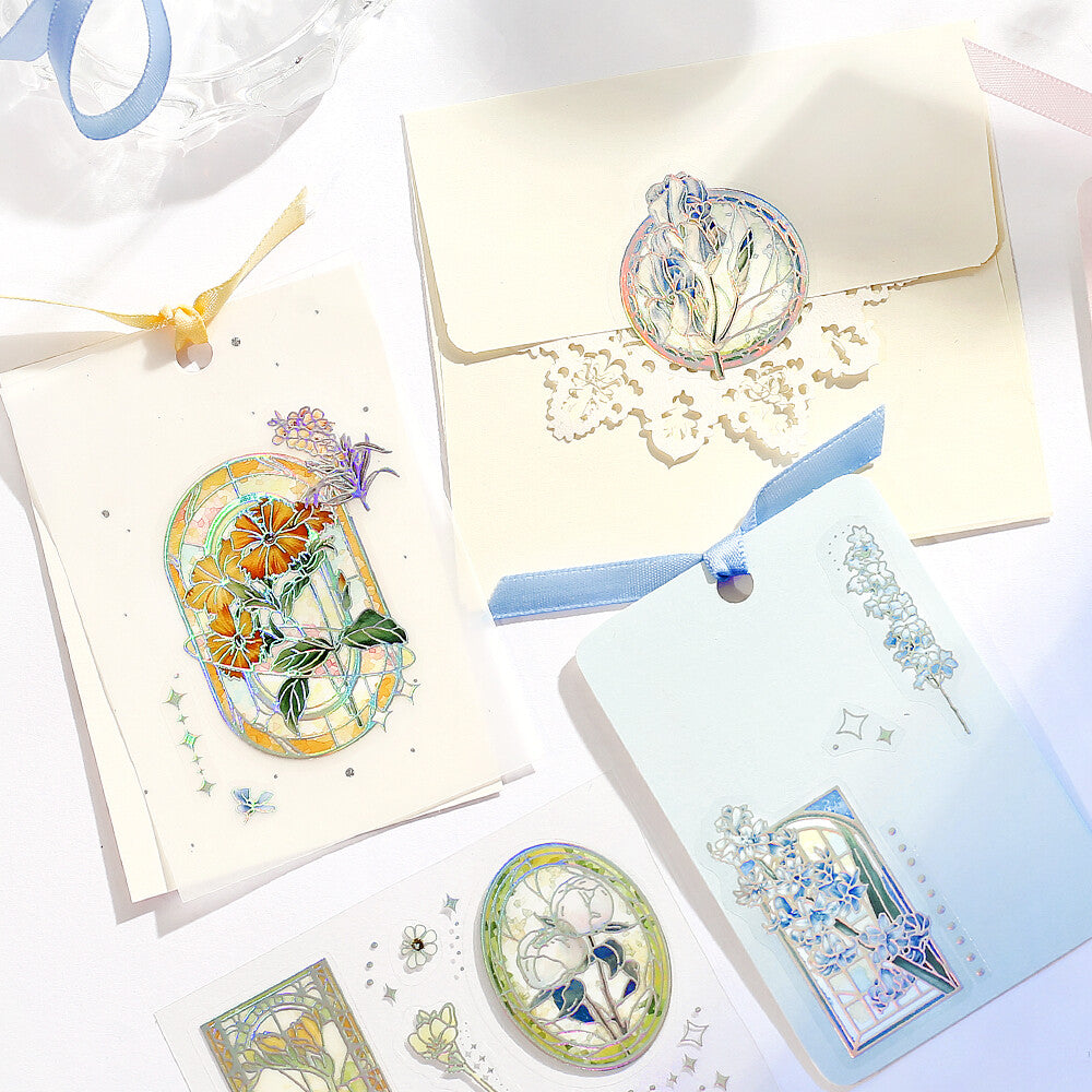 BGM IRIDE Vol.3 Stained Glass clear stickers used on paper and envelopes