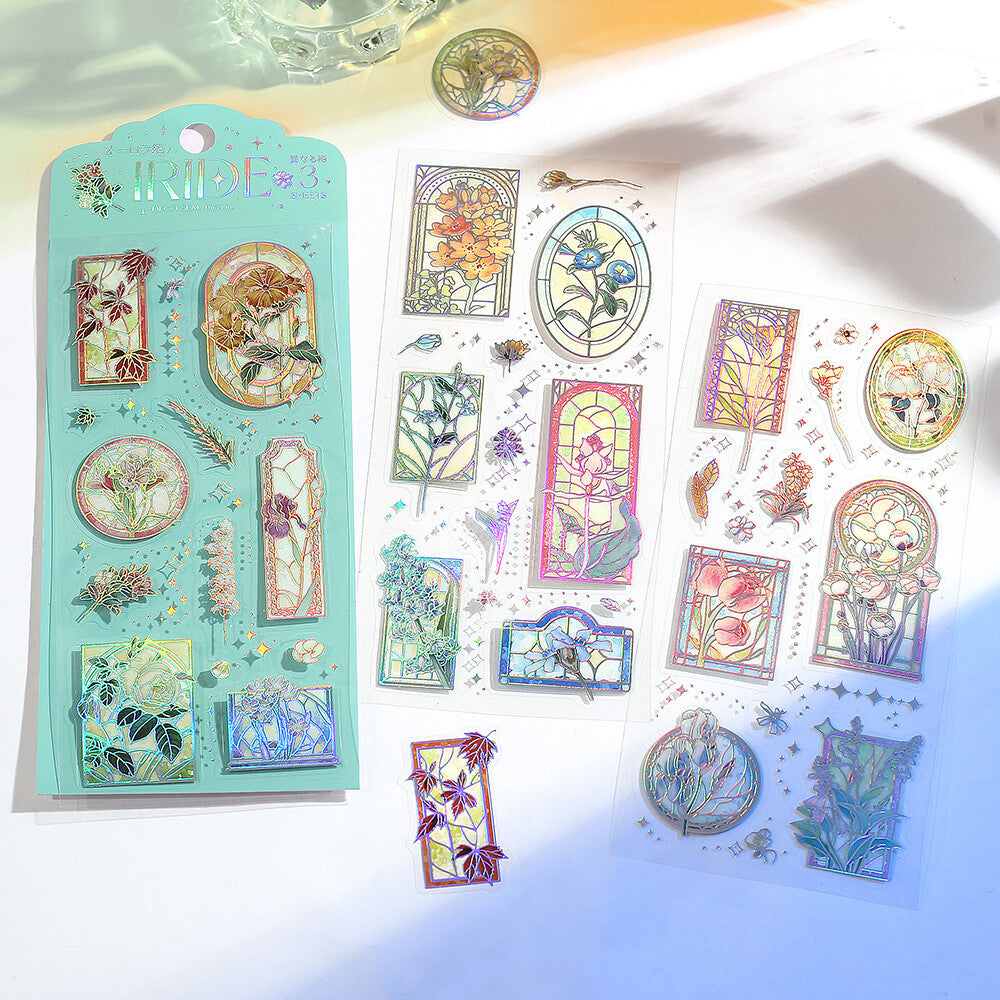 Styled view of BGM IRIDE Vol.3 Stained Glass clear stickers