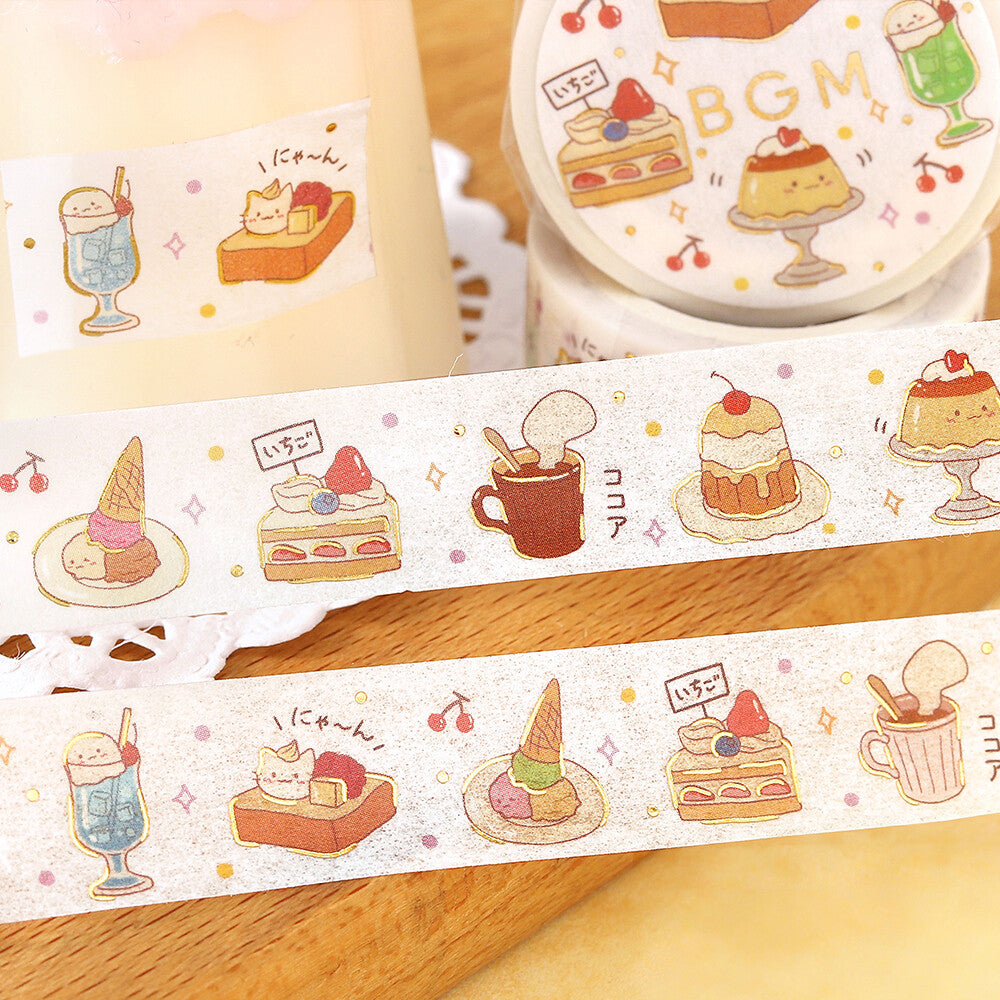 BGM Life Cafe Time Foil-Stamped Washi Tape styled with café illustrations