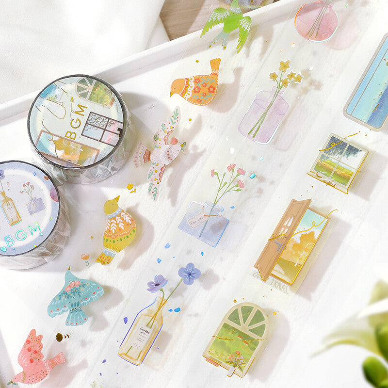 BGM Life Single Flower Vase Clear Tape with delicate flower and vase designs