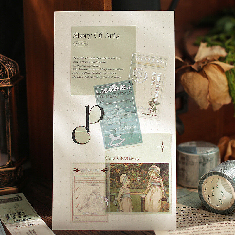 Journal page decorated with BGM Poem Botanical Washi Tape in a vintage botanical collage style