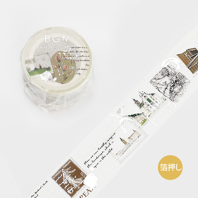BGM Poem Letter Washi Tape roll with vintage correspondence collage and foil-stamped details