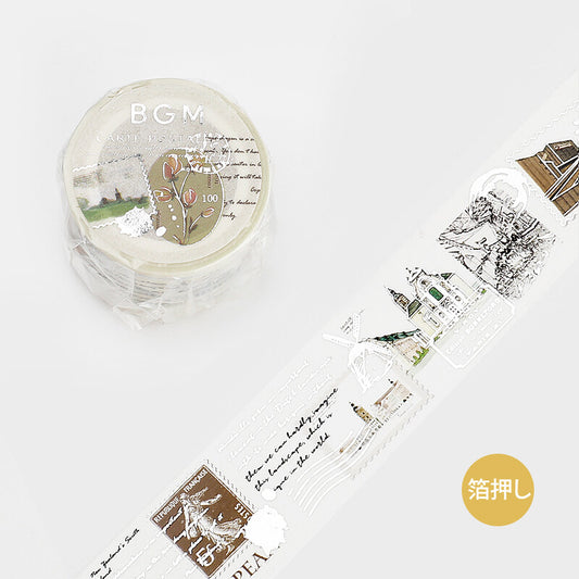 BGM Poem Letter Washi Tape roll with vintage correspondence collage and foil-stamped details