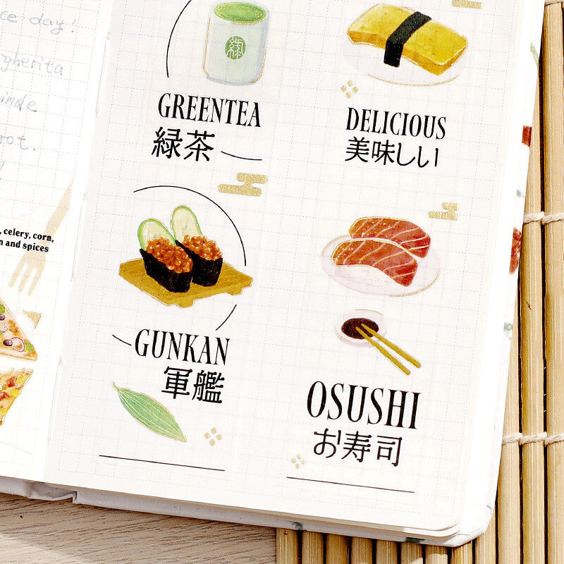 BGM Today’s Menu Sushi Restaurant Washi Tape used in a journal with green tea, gunkan and sushi motifs