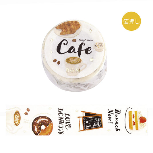 BGM Today’s Menu Washi Tape Café roll with gold foil details and illustrated café motifs