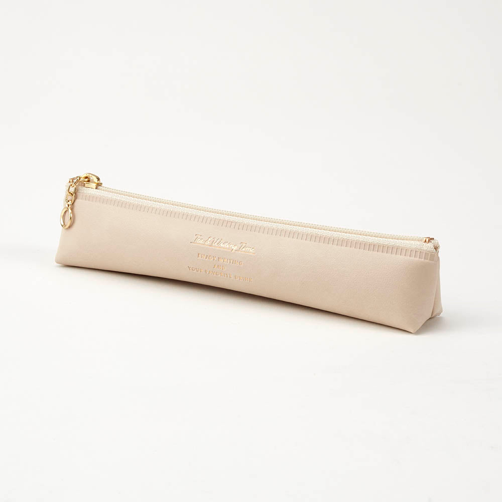 Daigo Tea Time Slim Pen Case in Café au Lait Beige, front view