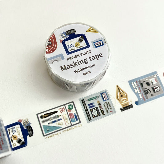eric Writing Utensils Gold Foil Masking Tape with stationery illustrations and gold foil accents