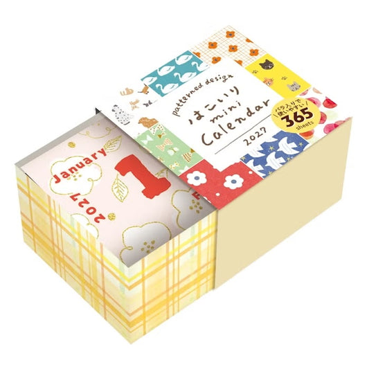 Furukawa Shiko Boxed Mini Calendar – All-Over Pattern 2027 presentation box with loose daily calendar pages