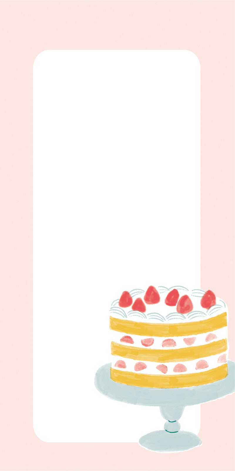 Furukawa Shiko Today’s Letter Congratulations Cake coordinating pink envelope with strawberry cake illustration