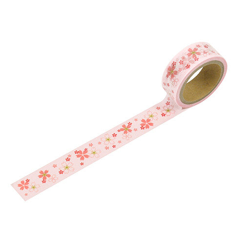 HAMAMONYO Cherry Blossom washi tape roll with unrolled pink sakura design