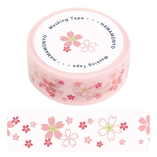 HAMAMONYO Cherry Blossom washi tape package and design sample with pink sakura flowers