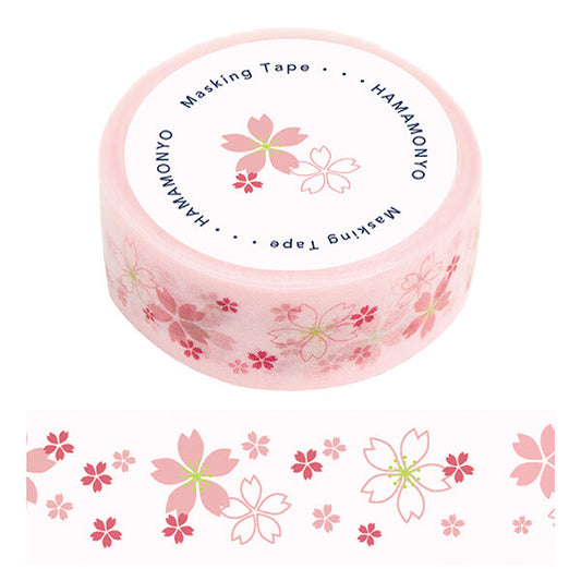 HAMAMONYO Cherry Blossom washi tape package and design sample with pink sakura flowers