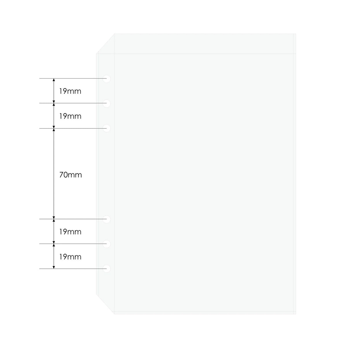 KING JIM Otona Sticker Collection Standard Pocket Refill six-hole layout and spacing diagram