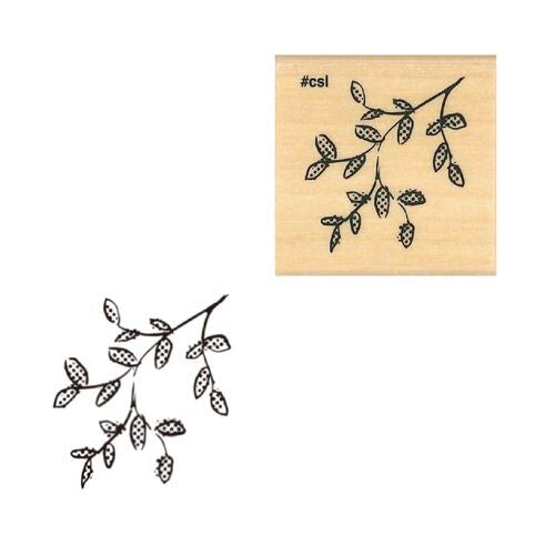 Kodomo No Kao I Love Stamp – Edge Leaf wooden rubber stamp and leafy branch impression