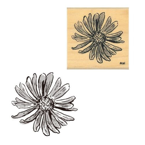 Kodomo No Kao I Love Stamp – Flower Daisy wooden rubber stamp and daisy impression