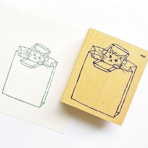 Kodomo No Kao I Love Stamp Paper Bag Cat with stamped cat illustration