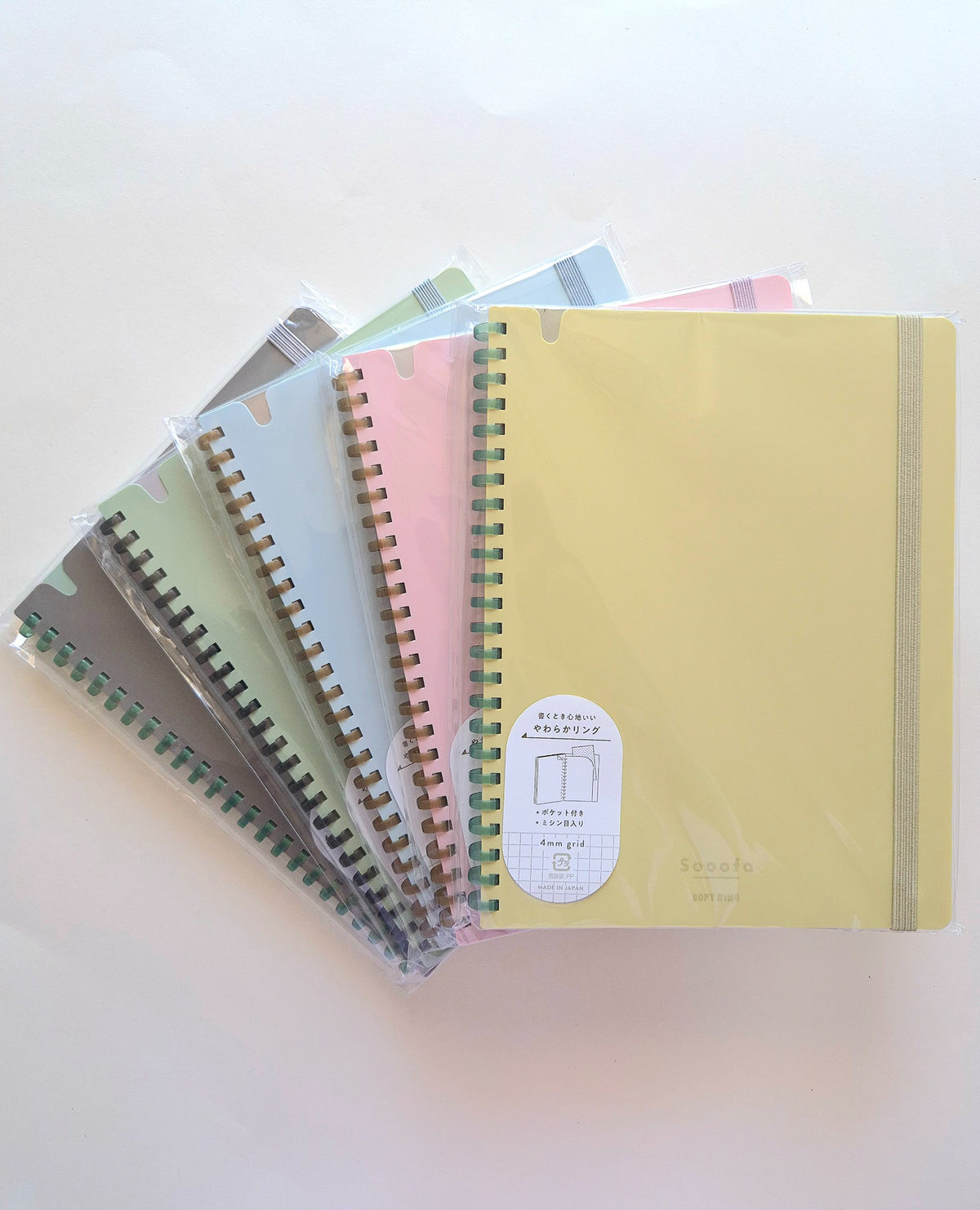 KOKUYO Sooofa Soft Ring Notebook A5 colour range in packaging