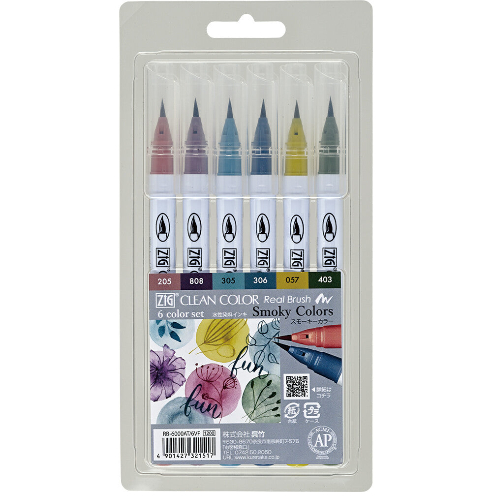 Kuretake ZIG Clean Color Real Brush 6 Color Set in Smoky Colours