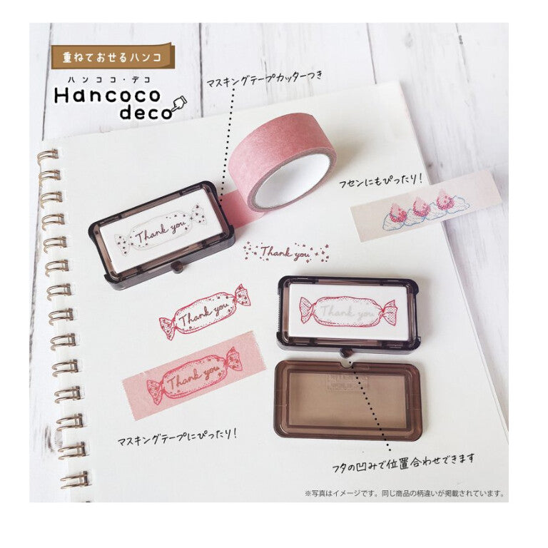 Kutsuwa Hanko Codeco Thank You Candy used with masking tape and layered stamping