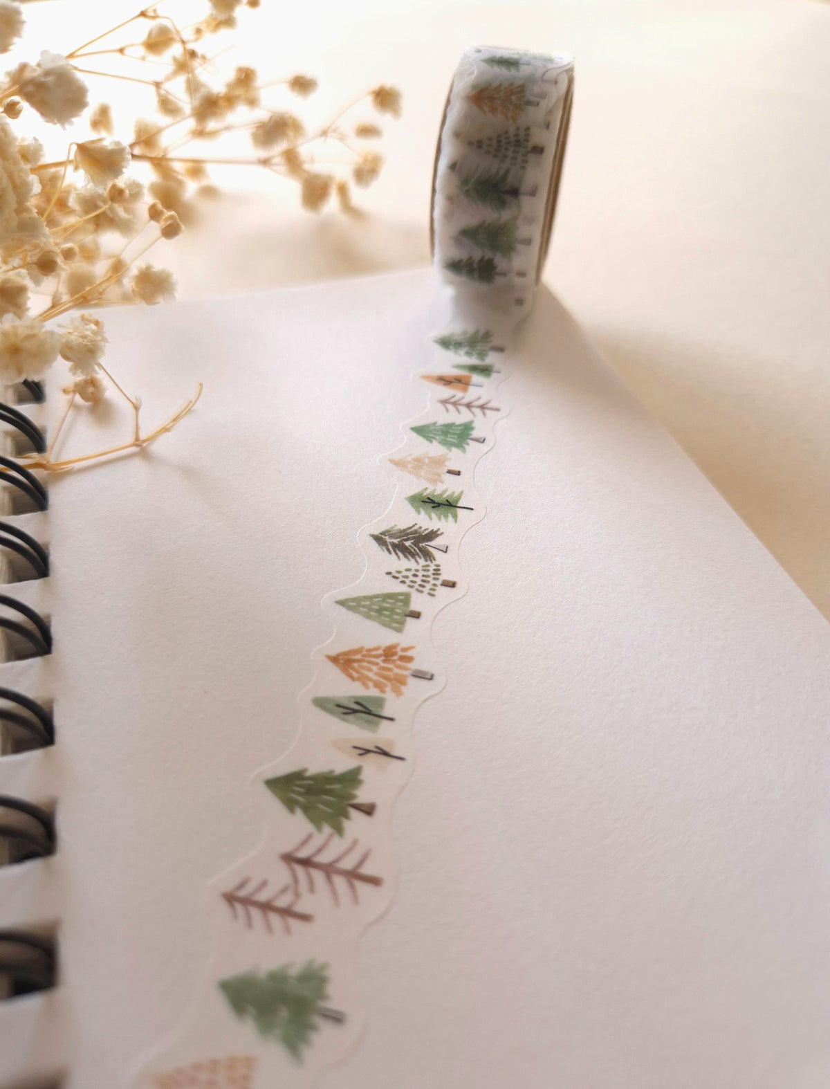 Mind Wave COZY Die-Cut Masking Tape – Forest close-up showing the illustrated tree border