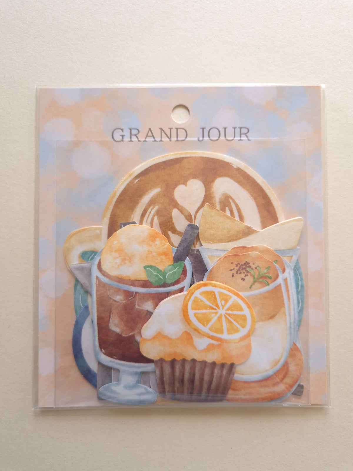 Mind Wave Grand Jour Coffee flake stickers in retail packaging with large coffee and cafe illustrations
