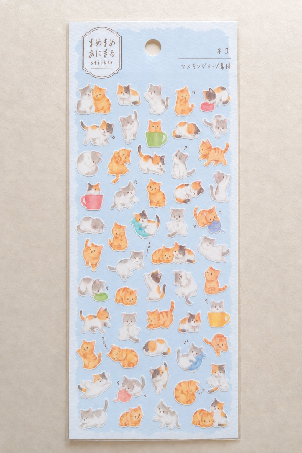 Mind Wave Mame-Mame Animal Sticker – Cat sheet with small orange, grey and calico cat illustrations