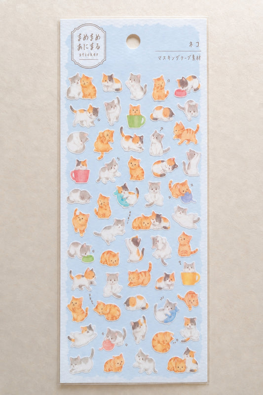 Mind Wave Mame-Mame Animal Sticker – Cat sheet with small orange, grey and calico cat illustrations