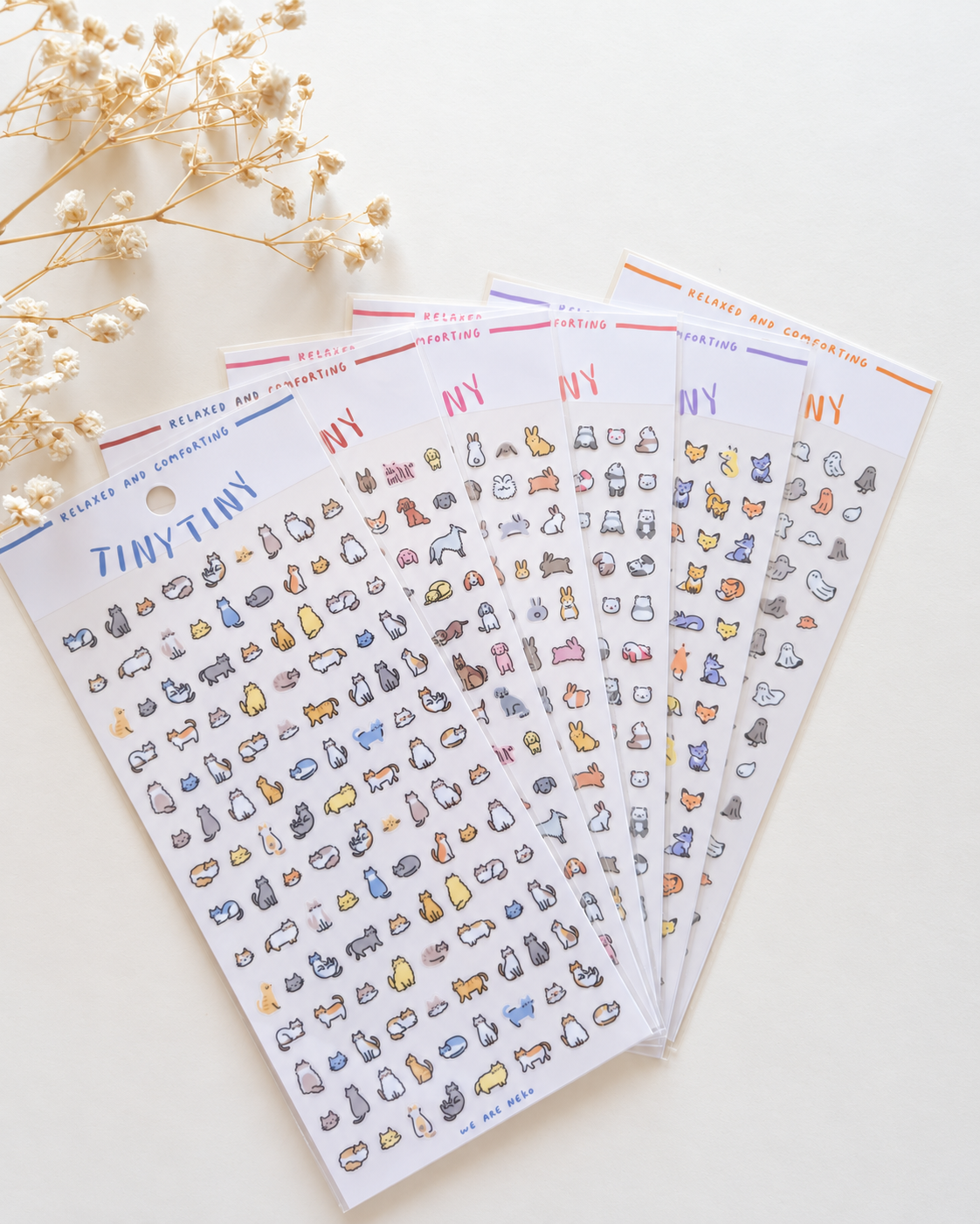 Mind Wave Tiny Tiny Neko sticker sheet styled with the Tiny Tiny animal collection