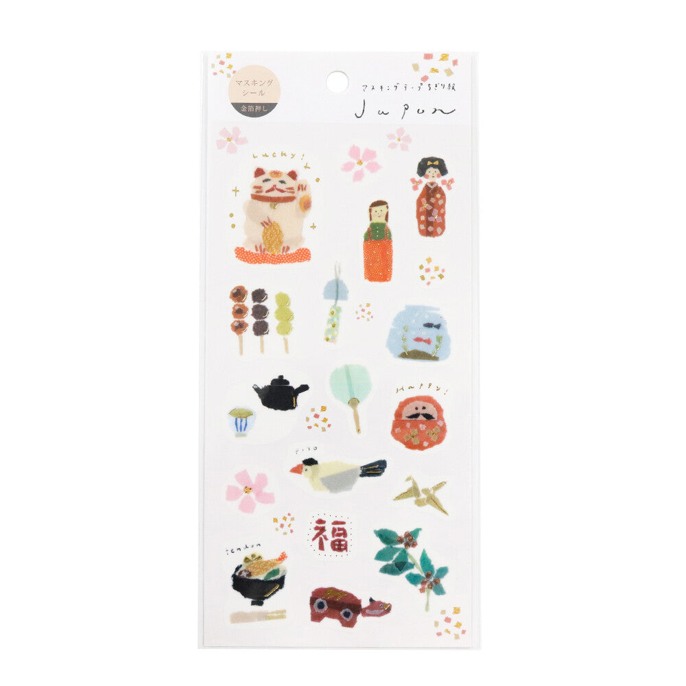 SAIEN × Miki Tamura Japon Masking Stickers full sticker sheet with Japanese-inspired motifs and gold foil details