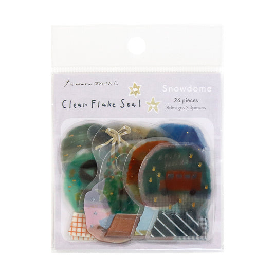 SAIEN × Miki Tamura Snowdome Clear Flake Stickers package with gold foil accents