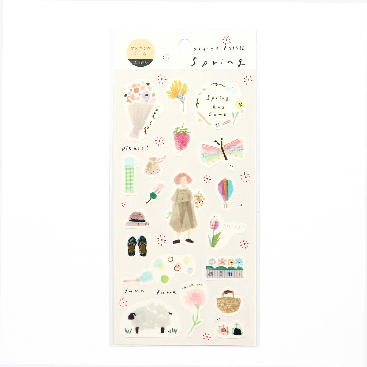 SAIEN × Miki Tamura Spring Masking Stickers full sticker sheet with spring motifs and gold foil details