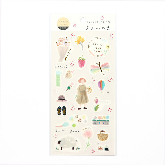 SAIEN × Miki Tamura Spring Masking Stickers full sticker sheet with spring motifs and gold foil details