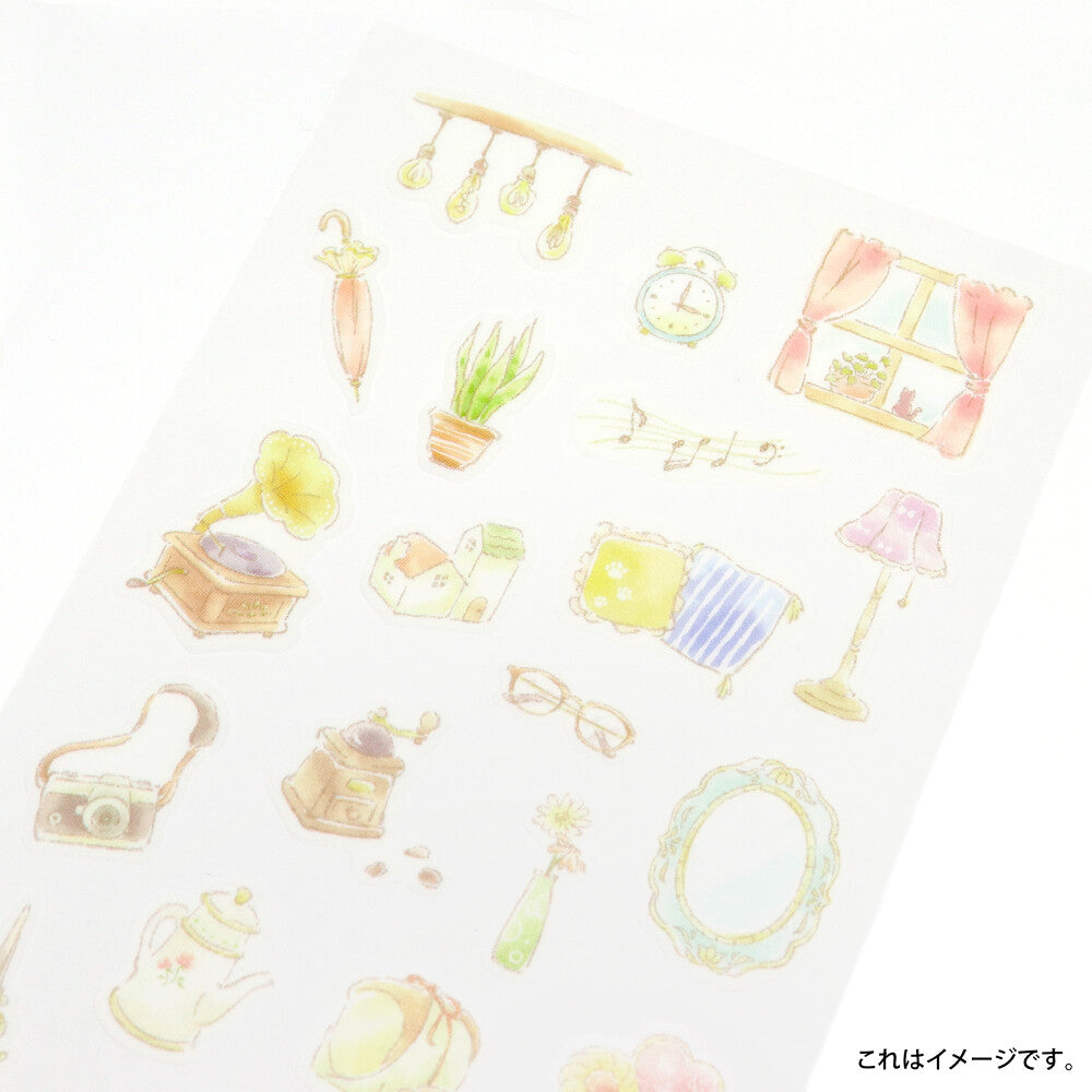 SAIEN Mon Favori Bibelot masking stickers showing soft translucent home and lifestyle motifs on washi paper