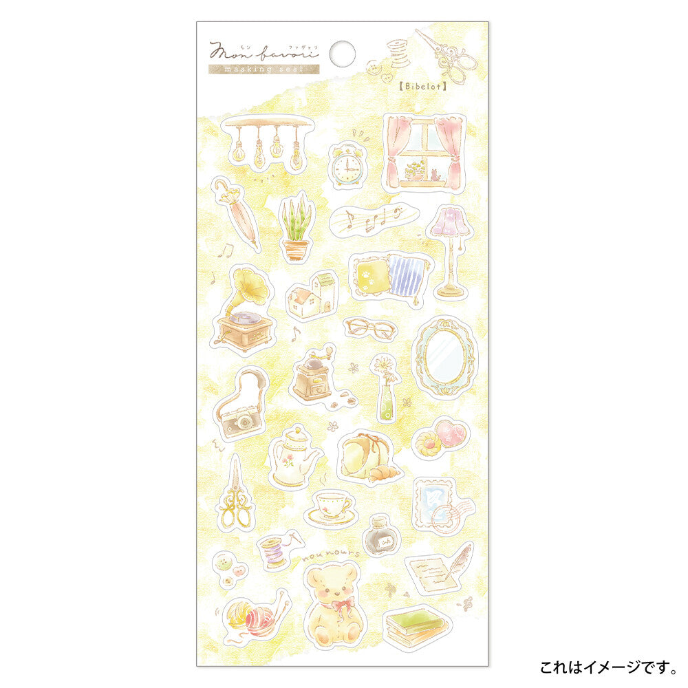 SAIEN Mon Favori Masking Stickers – Bibelot full sticker sheet with illustrated home, stationery and cosy lifestyle motifs