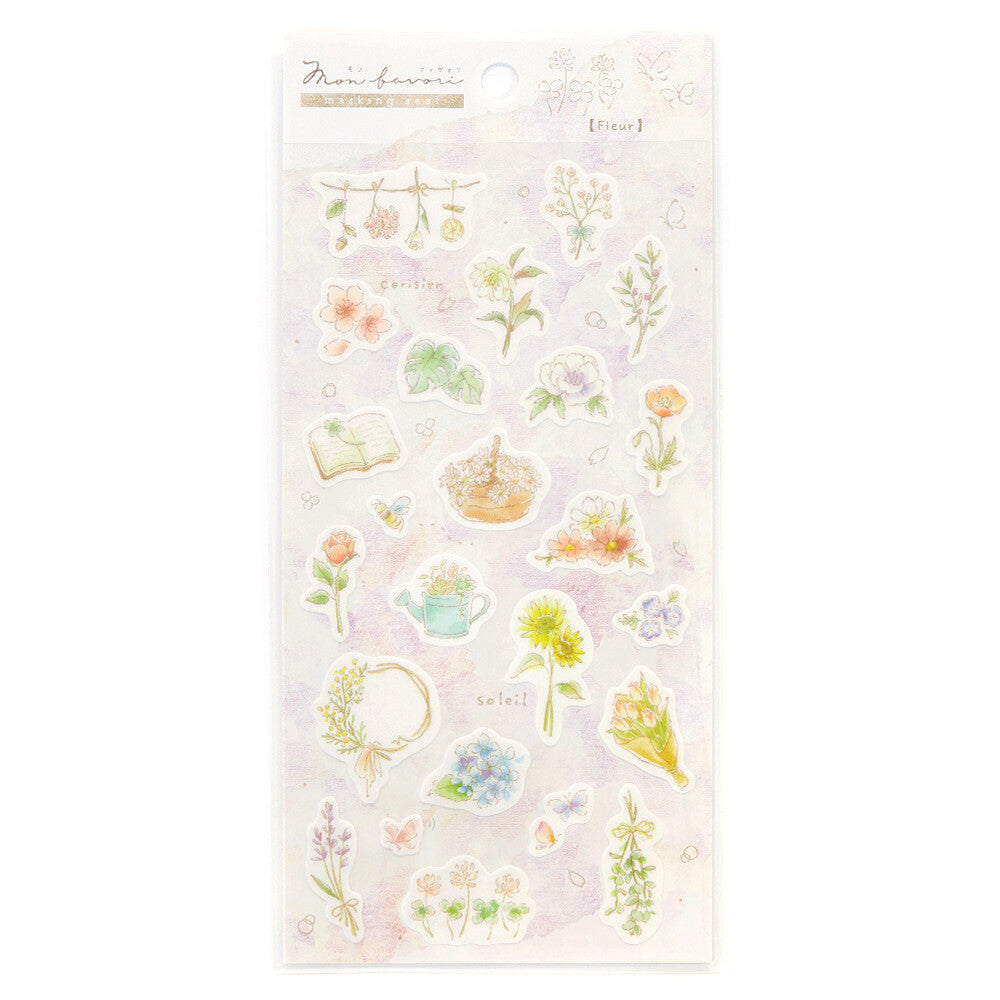 SAIEN Mon Favori Masking Stickers – Fleur full sticker sheet with delicate floral illustrations