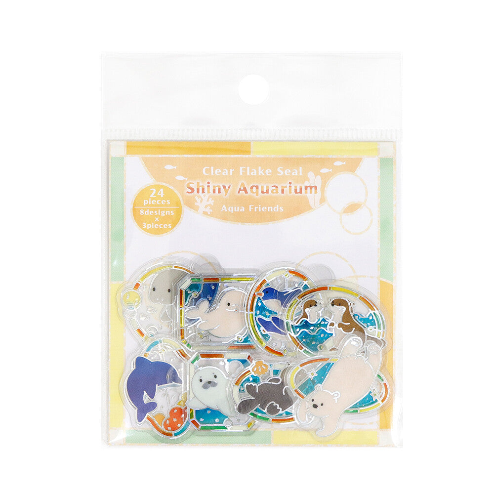 SAIEN Shiny Aquarium Aqua Friends clear flake stickers in retail packaging with colourful hologram aquarium designs