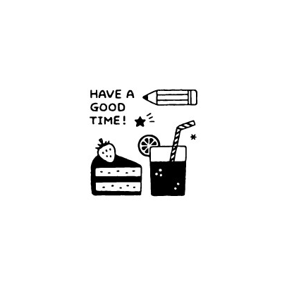 Sanby eric Snack stamp impression with cake, drink, pencil and Have a Good Time lettering