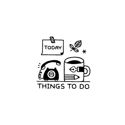 Sanby eric Things to Do stamp impression with Today note, telephone and mug illustration